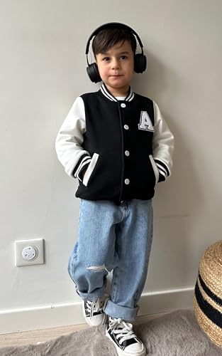 Image of Volunboy Kids Baseball Jacket Varsity Letterman Coat Fall Winter Fleece Bomber Vintage Outerwear