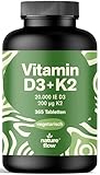 Vitamin D3 K2 hochdosiert – 365 Tabletten mit 20000 IE – 99,7+% All-Trans K2-MK7 - Vitamin D - produziert in Deutschland XXL Family Packung - Verpackung kann variieren