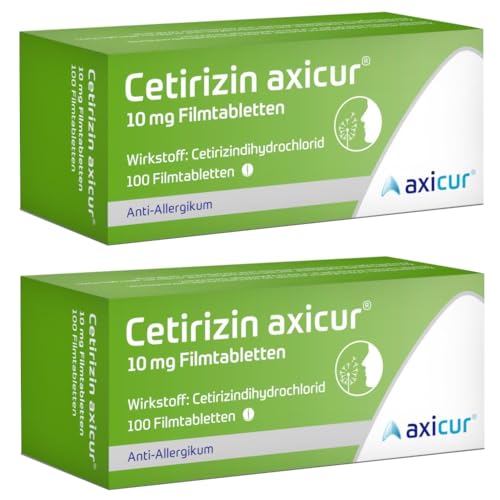 Cetirizin axicur 10 mg - Mit dem bewährter Wirkstoff Cetirizin gegen Heuschnupfen und ganzjährige Allergien - Doppelpack zum Sparpreis (2x100 Filmtabletten)