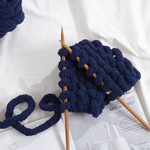 HOMBYS Navy Blue Chunky Chenille Yarn for Crocheting, Bulky Thick Fluffy Yarn for Knitting,Super Bulky Chunky Yarn for Hand Knitting Blanket, Soft Plush Yarn, 2 Jumbo Pack (27 yds,8 oz Each Skein) by HOMBYS - Used condition - Image 7