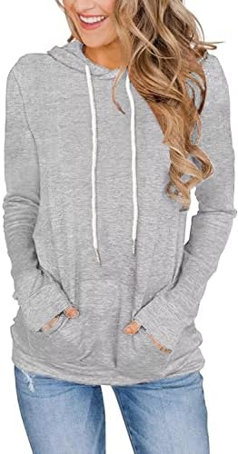 FEEKEKE Women Casual Long Sleeve Hooded Sweatshirt Hoodies Drawstring Shirts Fall Tops Pockets Grey Large