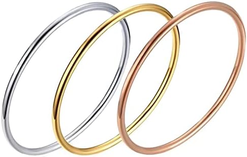 LHUOSN 3pcs Stainless Steel Stacking Rings for Women Men, 2mm Thin Plain Stackable Ring Bands, Toe Knuckle Rings Silver Gold Rose Gold Color