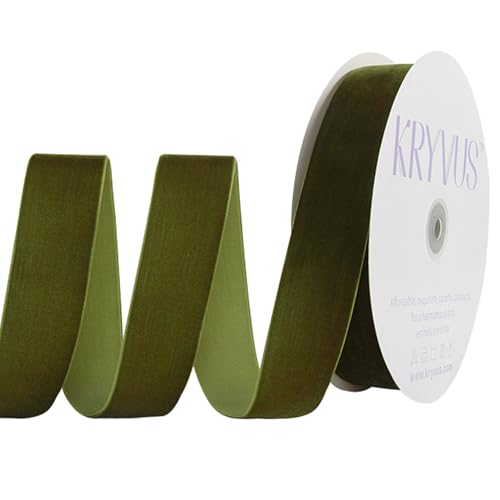 Olive Green Velvet Ribbon 1-1/2 Inch x 25Yards, Nylon Vintage Velvet Ribbons Perfect for Christmas Decoration, Handmade Craft, Gift Wrapping, Bow Making, Bouquet Packaging