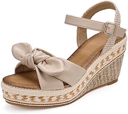 SHIBEVER Espadrilles for Women Open Toe Ankle Strap Wedge Heels Sandals Dressy Summer Comfy Platform Sandal Shoes Beige 10