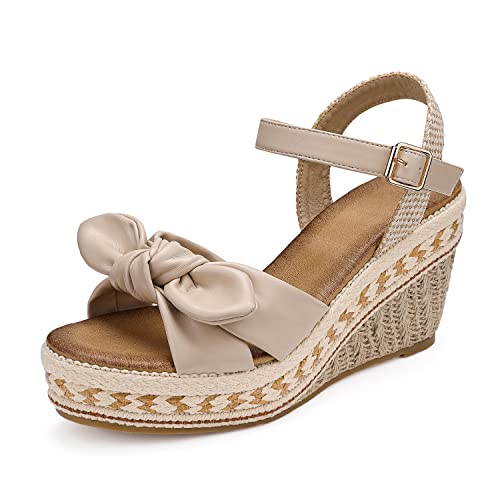 Shibever Espadrilles For Women Open Toe Ankle Strap Wedge Heels Sandals Dressy Summer Comfy Platform Sandal Shoes Beige 10 #TOP3