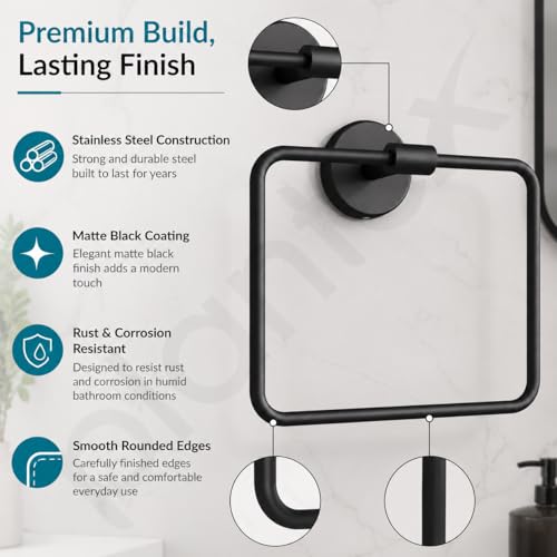 Image of Plantex Stainless Steel Towel Hanger for Wash Basin /Towel Ring /Napkin Hanger for Bathroom /Towel Holder /Bathroom Accessories (Black)