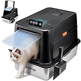 Topyangs Odor-Control Stainless Steel Litter Box, 135° Flip-Top Metal Cat Litter Box with Electric Deodorization, Enclosed High Sided Litter Pan, Odor Free, Breeze Litter Box System, Easy Cleaning