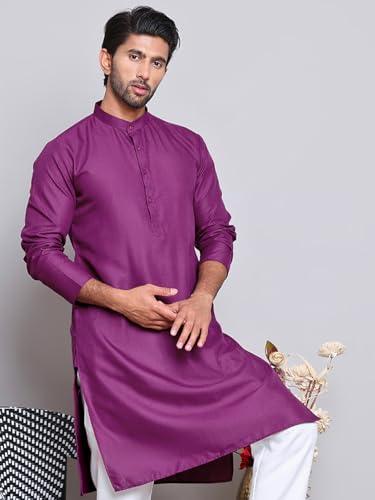 Image of Amazon Brand - Tavasya Men Casual Collared Festive Kurta | Cotton Blend | Solid | Knee Length | Regular Fit (Available in Plus+ Sizes)