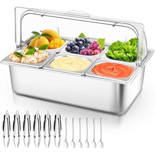 Countertop Food Serving Display Container with Clear Roll Top Cover(6 Pan)