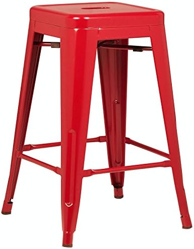 EdgeMod Trattoria 24' Counter Height Industrial Bar Stool, Stackable, Red (Set of 4)