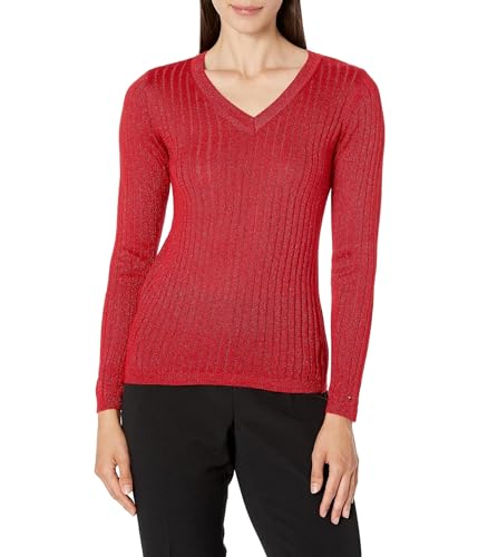 Tommy Hilfiger Women's Lightweight Vneck Metallic Sweater