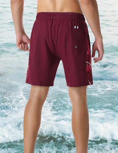 Men's Bathing Suits Trunks Breathable Printed Beachwear Board Shorts with Liner4