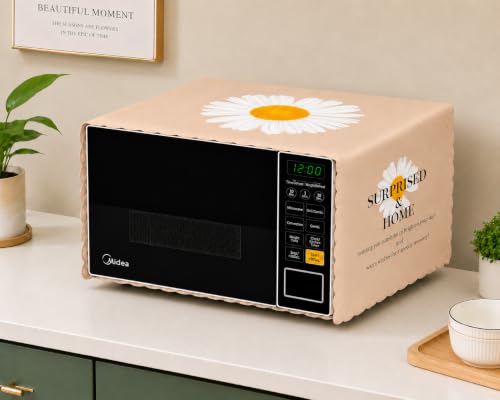 Image of Microwave Oven Cover - Waterproof & Dustproof Protective Cover for Kitchen, Heat Resistant Fabric, Universal Fit for Standard Microwave Ovens, Easy Clean Stylish Printed Design (Cream)