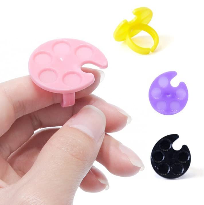 HLLMX 4 PCS Mini Nail Art Polish Holders Mini Ring Tray Palette Nail Art Ring Palette Finger Wearable Nail Polish Glue Container Manicure Tool