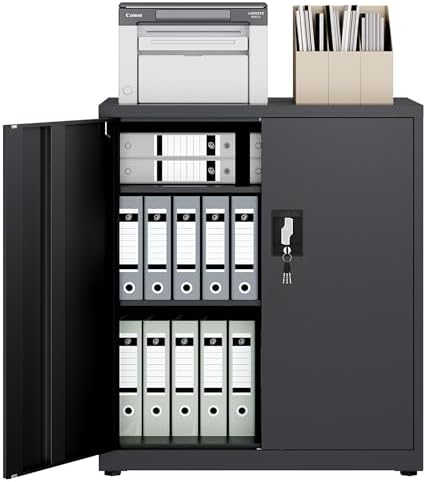 LAND·VOI Armario de Acero 3 Estantes con Cerradura Estantes Ajust...