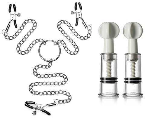 Nipple Clamps Teasers Sex Chain Labia Clamps and Nipple Correction Cups Nipplesuckers Adult Toy for Woman and Couples Safe Bondage BDSM Set