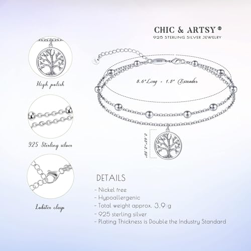 Image of CHIC & ARTSY Women Anklets S925 Sterling Silver Dainty Layered Anklet Bracelet Adjustable Multilayer Beach Ankle Bracelet Summer Jewelry for Women 10-11 Inches