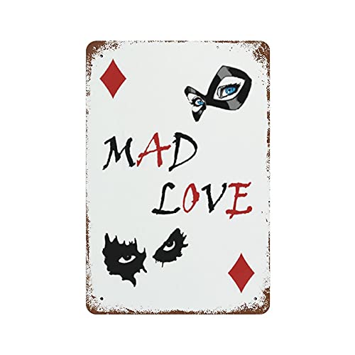 WZVZGZ Mad Love Joker Poster Antique Tin Sign Bar Poster Metal Wall Plate Vintage Tin Sign Wall Art Retro Advertising Metal Tin Sign Home Decor Garage Kitchen Bar Restaurant5.5x8inch