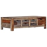 UnfadeMemory Mesa de Centro,Mesita Café,Mueble Salón,Decoración de Hogar,con 6 Cajones,Estilo Rústico,Madera Maciza de Sheesham,100x55x30cm Gris