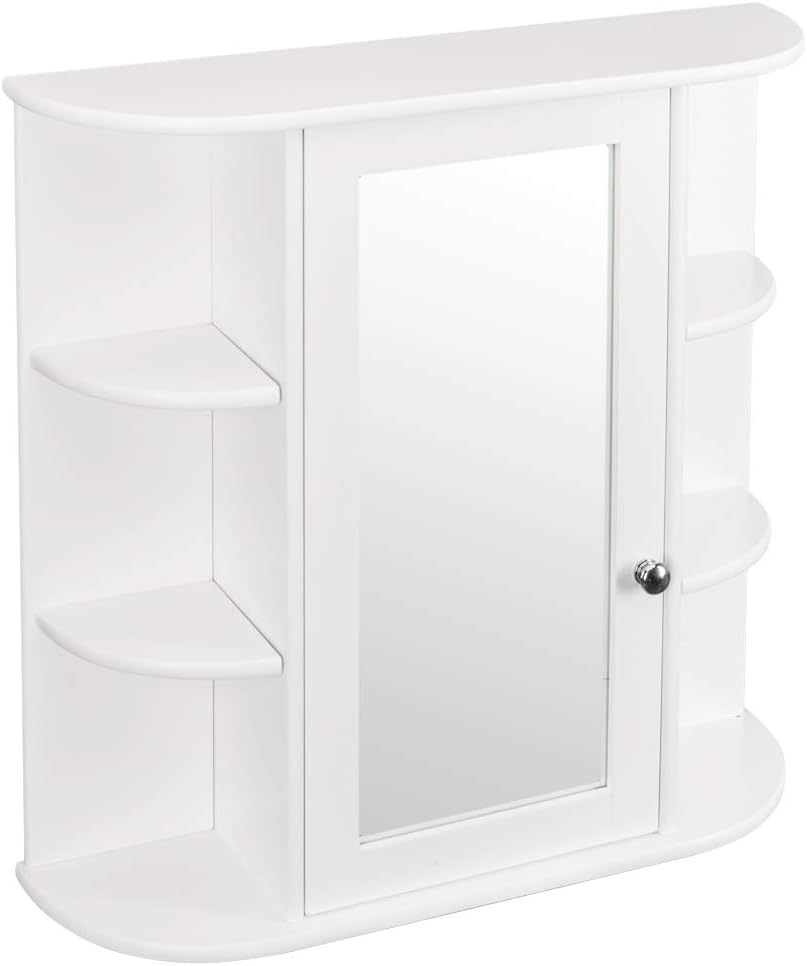 Fixed Storage Box in The Bathroom 3-Tier Single Door Mirror Indoor Bathroom Wall Mounted Cabinet Shelf White