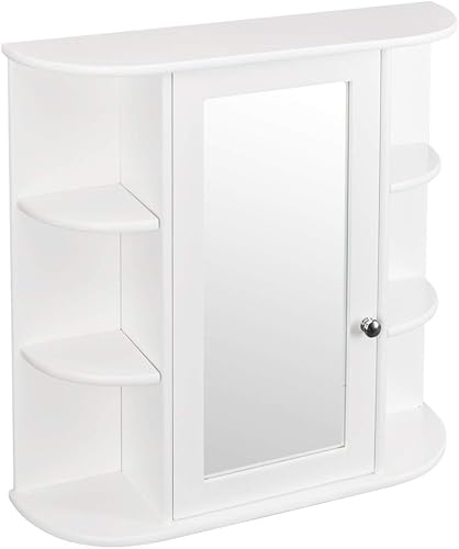 Miniatura 6 de Armario de baño montado en la pared, botiquín de baño con estante ajustable de 3 niveles y espejo de una sola puerta para baño, lavandería, cocina