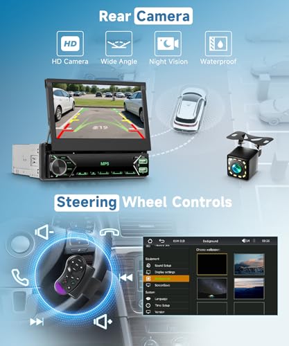 Radio para auto con pantalla retráctil táctil de 7 pulgadas miniatura 6