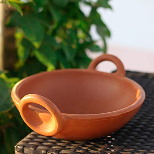 Image of SWADESHI BLESSINGS Exclusive Range Unglazed Clay /Mitti /Earthen Kadai for Cooking, 1.8Liters (with Natural Firing Shade & Mirror Shine) + Free ASH for Cleaning (Red)