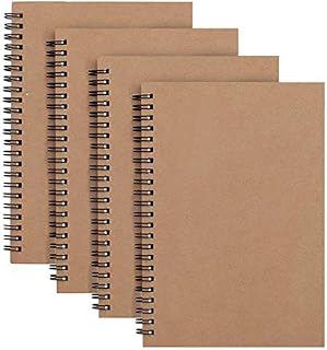 4 Packs Spiral Notepad A5 Kraft Cover Notebooks Bulk Journals, Lined Paper 100 Pages/ 50 Sheets Memo Planner Pads Perfect for Travel School - 8.25 x 5.55 inch