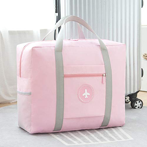 Waterproof Foldable Travel Luggage Bag – Lightweight Zipper Duffle Tote Bag for Women (pink)