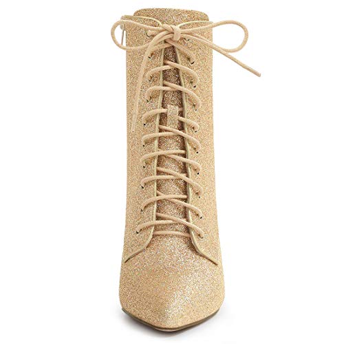 Allegra K Women's Glitter Pointed Toe Block Heel Halloween Ankle Boots3