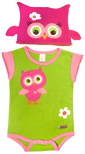 Sozo Baby-Girls Newborn Owl Bodysuit and Cap Set