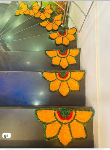 Image of Artificial Flower Wedding Haldi Platter Decoration Petal Rangoli Mat Traditional for Wedding, Haldi, Mehndi, Sankranti Home Decor, 12 inches (Yellow, Pack of 8)