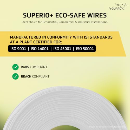 Image of V Guard Superio+ Eco Safe Triple Layered HRFR PVC Wiring Cables (White, 1 Sqmm)
