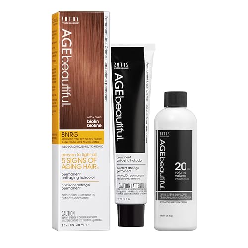 Image of AGE beautiful Permanent Hair Color Cream, 100% Gray Coverage Hair Dye with Biotin Anti-Aging Formula for Fuller, Thicker Hair, Professional Salon Quality