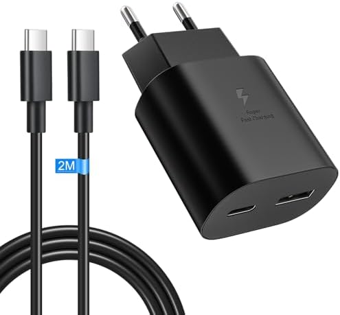 USB C Ladegerät 25W 2 Port Schnellladegerät USB A & USB C mit 2m Ladekabel | für Samsung Galaxy S26 S25 S24 S23 S22 S21 S20 S10 A57 A56 A55 A54 A53 A37 A36 A35 A17 A16 A15 A05s Net