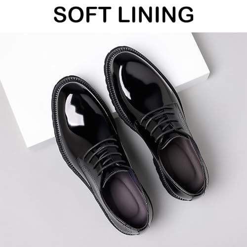 Men's Patent Leather Lace Up Platform Work Oxfords Round Toe Slip Resistant Low Top Lug Sole Brogues Dress Shoes Comfortable Business Formal Shoes3