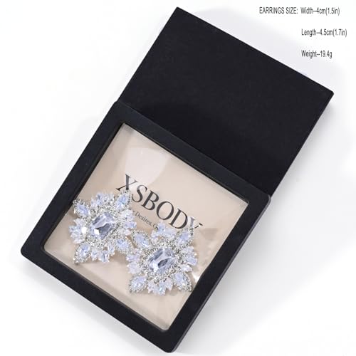 Large Silver Rhinestone Clip On Earrings For Women Non Pierced Bling Crystal Statement Earrings Formal Trendy3