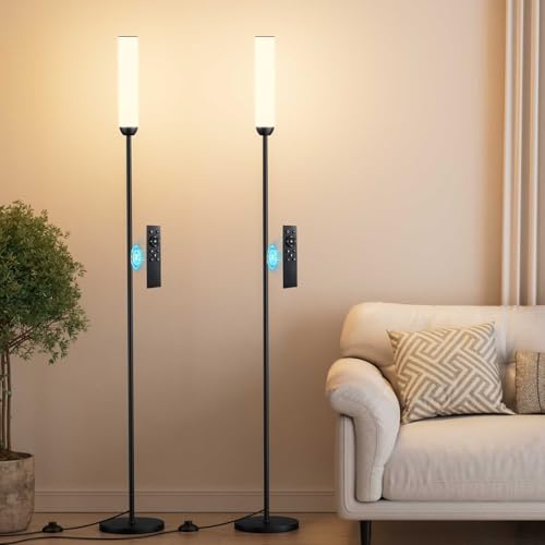 Image of Ambimall LED Floor Lamps with Remote Control Set of 2, Foot Switch, Black