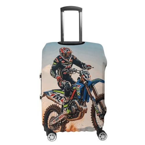 Sport Motorcycle Motocross Racing Theme Elastic Luggage Cover Suitcase Protector for 19-32 Inch Suitcases | Universal Stretchable Travel Bag Cover | Anti-Scratch, Washable with Zipper Closure M4