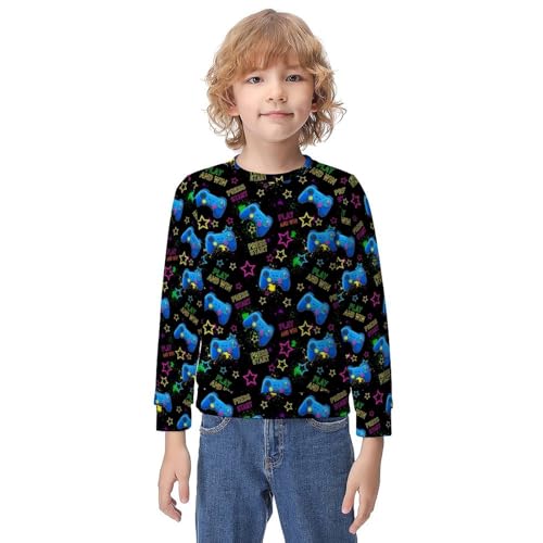 MZERSE Soft Kids Crew Neck Pullover Cool Blue Video Game Weapon Games Pattern, Long Sleeve Sweatshirt for All Seasons, 8-10Y