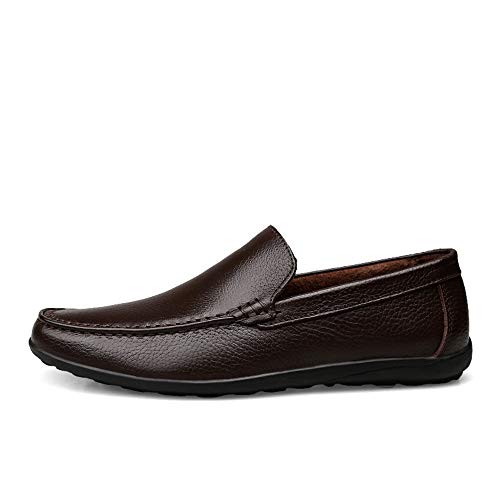 Breathable Driving Loafer for Man Soft Casual Boat Shoes Business Lined Oxford Slip On Style Genuine Leather Round Toe Flat Heel(Darkbrown,10 M US)2