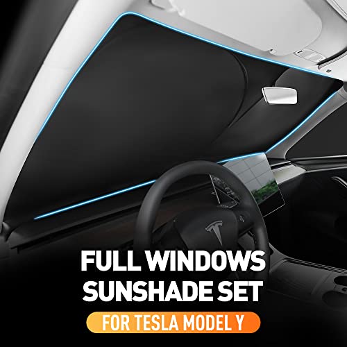 8Pcs Sunshade Set For Tesla Model Y, Full Range Whole Vehicle Windows Sun Shade Kit, Front & Rear Windshield Triangular & Side Windows Shade Foldable Insulation Cover For Model Y Accessories 2019-2023 #TOP1