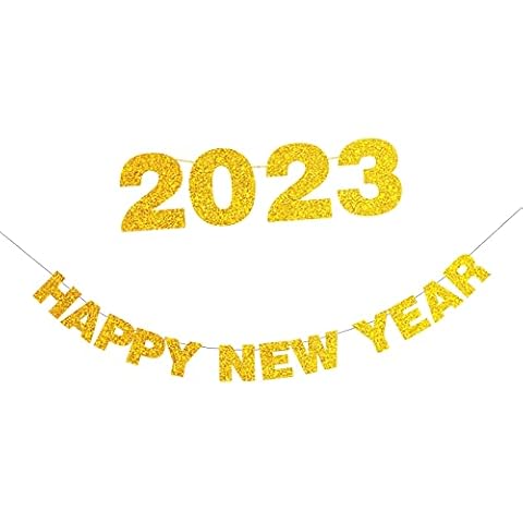Gold Glittery Happy New Year Banner and Gold Glittery 2023 Banner 2023 New Year's Eve Party Flag Garland for 2023 New Year Party Decorations Mantle Decor Christmas Holiday Party Decor Cover