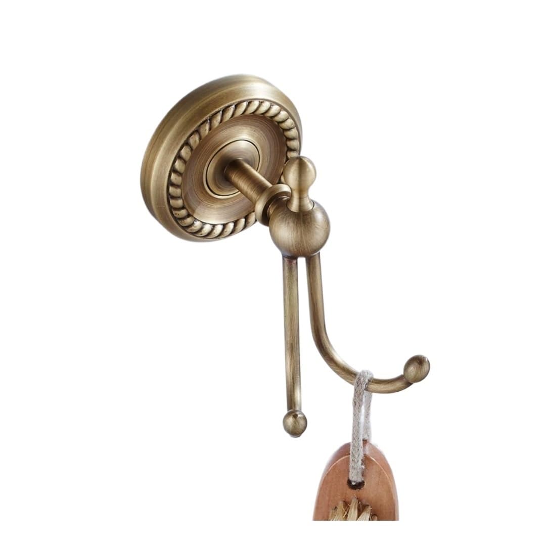 HAOXUELI Household Wall Mount Hooks Antique Carved Brass Hangers Multipurpose for Bathroom Kitchen Hanging Robe Towel Key Hat Bag and Clothes(Beige)