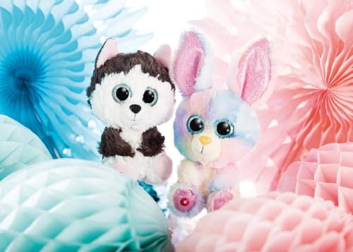 NICI Glubschis: Das Original – Rainbow Candy 15 cm – Kuscheltier Hase mit großen Augen – Flauschiges Plüschtier mit Glitzeraugen – Schmusetier für Kuscheltierliebhaber – 45561