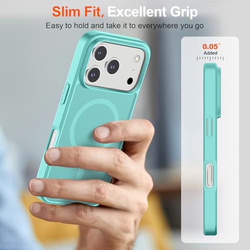 Image of SUPFINE Magnetic for iPhone 17 Pro Case (Compatible with MagSafe)(Military Grade Drop Protection) Translucent Matte Shockproof with Anti-Fingerprint Phone Cover,Blue Green