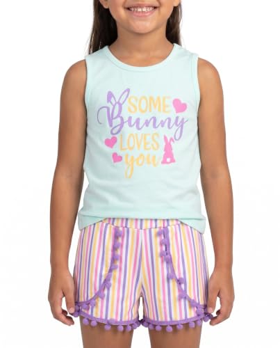 Image of Unique Baby Girls Toddler Big Kid Sleeveless Tank with Pom Pom 2pc Shorts Set Outfit