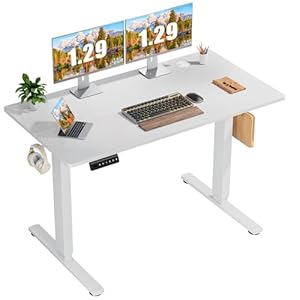 Sweetcrispy Standing Desk Adjustable Height, 48inch Electric Sit Stand up Desk for Home Office, Modern Rising Work Table for Computer Laptop, Lift Gaming Desk Sturdy Ergonomic Workstation, White