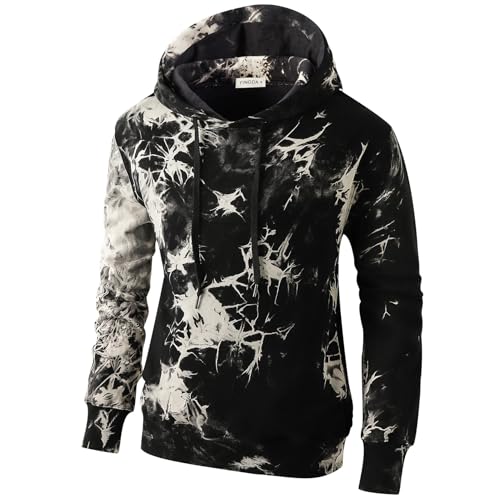 YINGDA Herren Sweatshirt KapuzenpulloverWY RZ Schwarz Weiß L