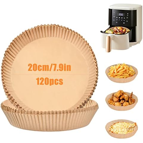 OTraki Backpapier für Heißluftfritteuse Rund 20cm 120 Stück Backpapier Airfryer Wasserdicht Ölfest Antihaft Einwegschalen Luftfritteuse Pergamentpapier für Bratpfanne Ofen Mikrowelle Cover